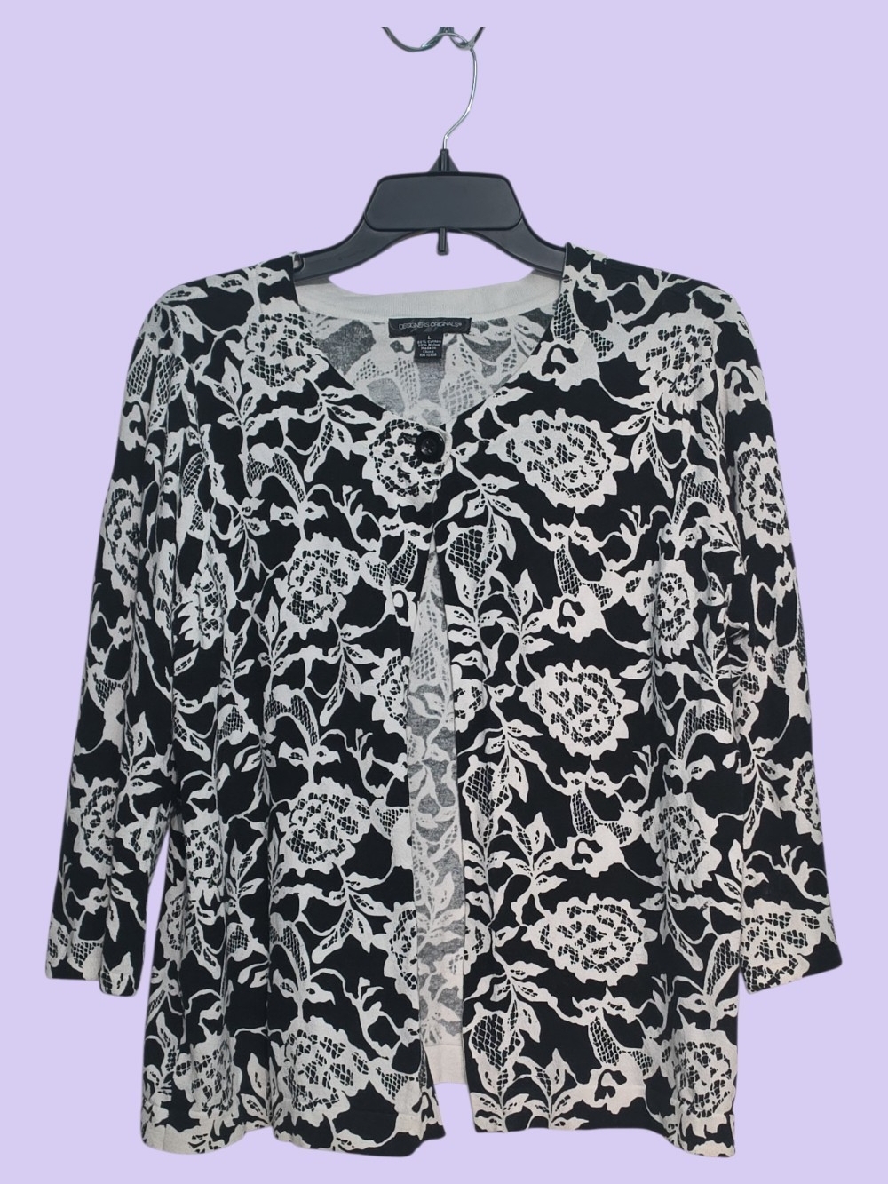Designers Originals Black & White Floral Cardigan Top